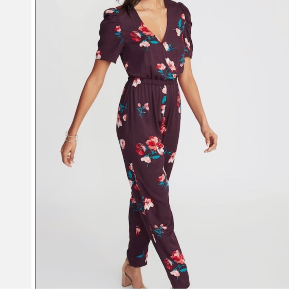 Used Old Navy Maroon Floral Jumpsuit